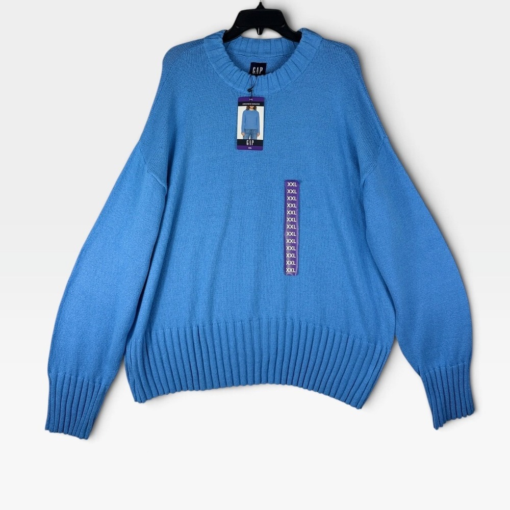 GAP Crewneck Sweater Womens XXL Blue Cotton Blend Ribbed Knit GP010669 NEW